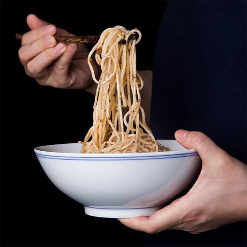 怀旧家用店用汤碗饭碗扣肉面碗英寸复古六寸老式家用怀旧蓝边陶瓷