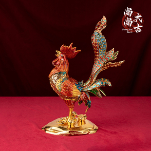 公鸡大吉珐琅彩铜摆件客厅玄关公司工艺品乔迁礼开业高端礼品中式