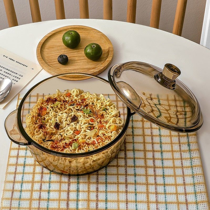 ins韩国风泡面碗带盖沙拉碗大碗玻璃碗家用新款宿舍学生双耳汤碗