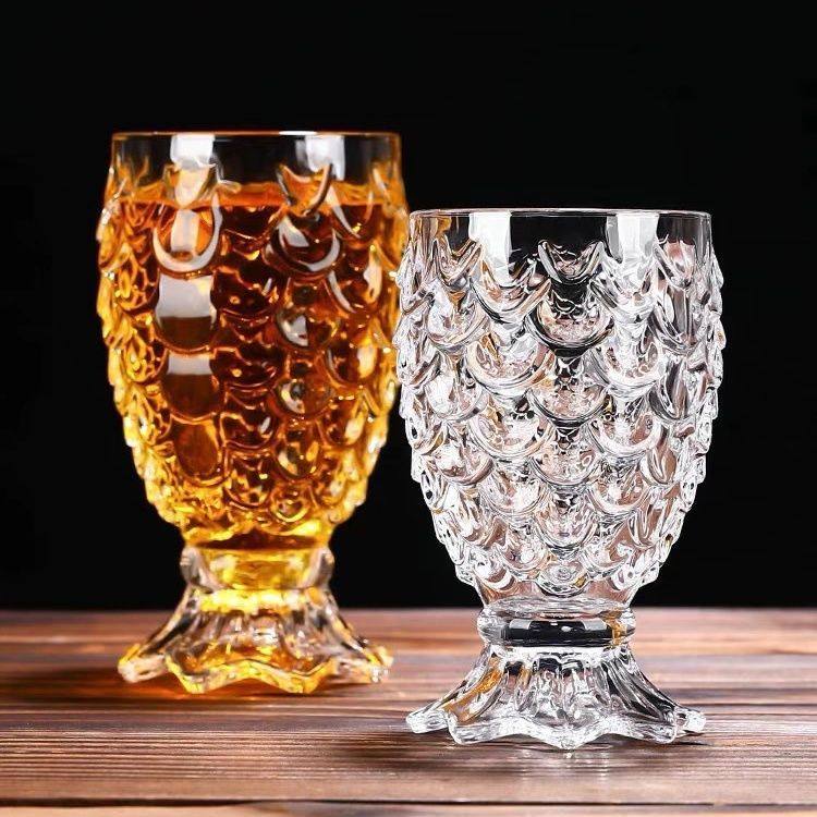 鱼鳞浮雕无铅玻璃杯美人鱼水杯人鱼公主啤酒杯菠萝杯奶昔果汁杯,餐饮具,水素杯,淘宝优惠券,粉丝福利购,淘宝优惠卷