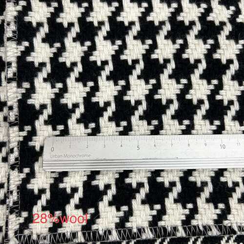 28%wool羊绒成分黑白千鸟格格子样板房羊绒质感沙发布抱枕布面料
