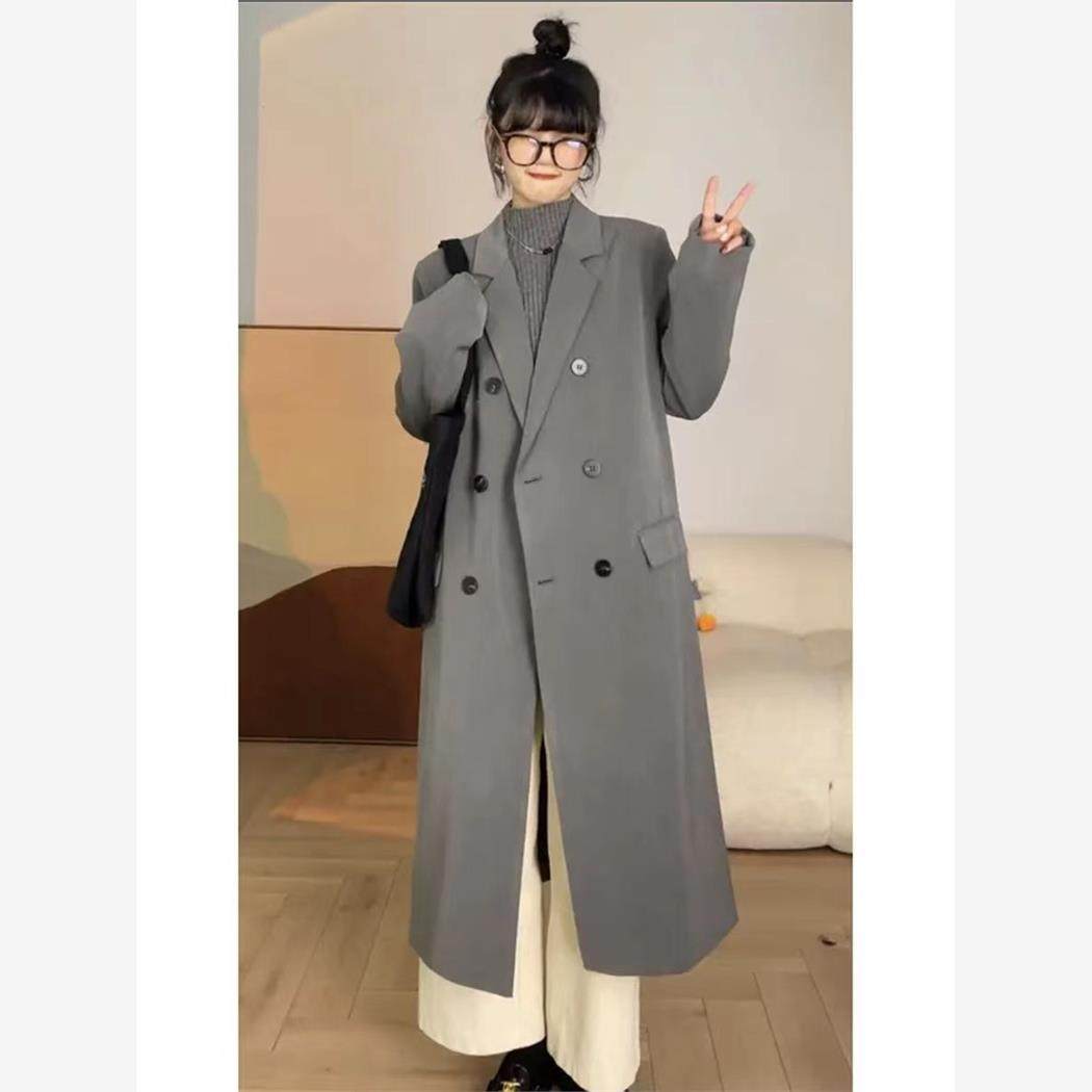 超长款灰色风衣女西装外套新款大衣春秋秋装外衣上衣开衫秋衣西服