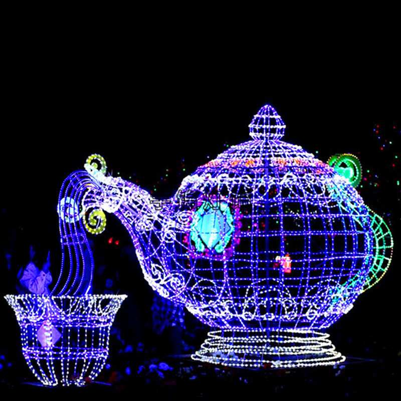 灯光节铁艺造型灯-发光茶壶造型灯、立体茶具造型 ,春节花灯