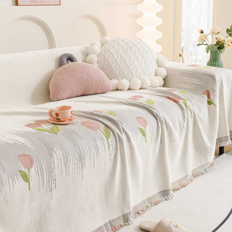 奶油风沙发盖布四季通用防猫抓坐垫毯子雪尼尔皮沙发套罩防尘罩布