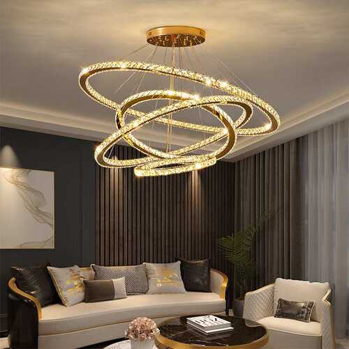 多层圆环水晶吊灯现代轻奢风客厅灯挑空灯具民宿公寓楼梯长线吊灯