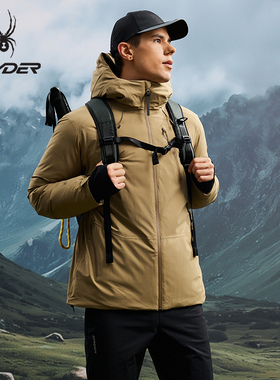 SPYDER蜘蛛秋冬男2L弹力尼龙锁温防风短款连帽硬壳羽绒服25CF217M