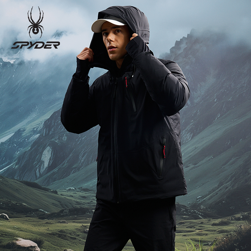 SPYDER蜘蛛秋冬男短款连帽硬壳羽绒服25CF217M