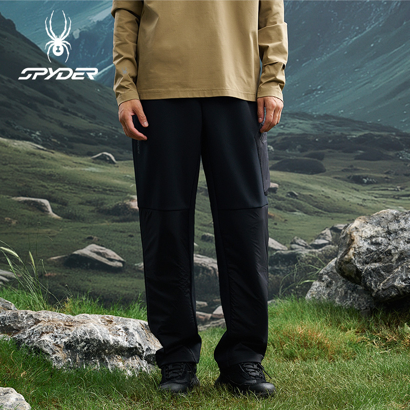 蜘蛛秋冬黑色针织耐磨运动休闲裤