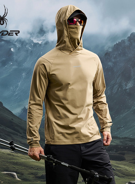 SPYDER蜘蛛秋冬男子吸湿速干带帽休闲运动长袖连帽T恤25CF411M