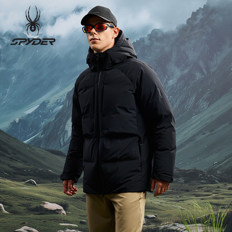 SPYDER蜘蛛秋冬男短款连帽厚羽绒服25CF237M
