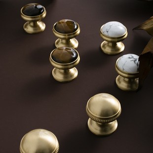 不止黄铜轻法复古水晶圆拉手抽屉衣柜门把手单孔黄铜白松石小拉手