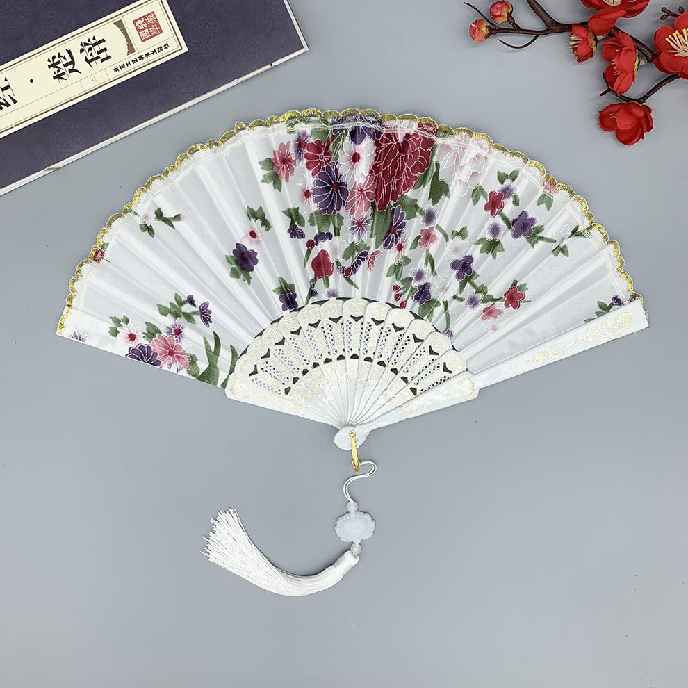 合蕾丝舞蹈扇塑料旗袍走秀折叠扇中国风好古风扇跳舞扇子女折扇开
