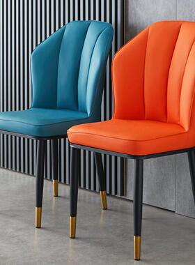 网轻AL100798奢椅家用靠背椅子餐简约红餐厅闲椅休椅酒店凳子皮革