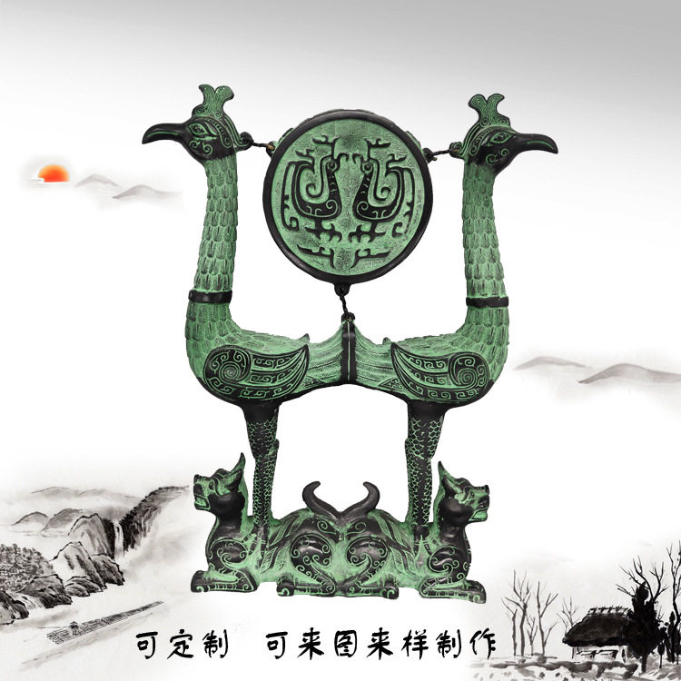 仿古青铜战国虎座凤鼓架影视道具