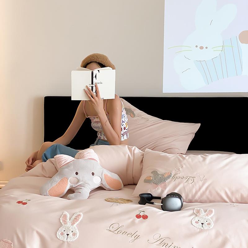 秋全床冬100S磨毛卡通毛巾绣四件套纯棉长绒棉儿童棉床单笠被AUO