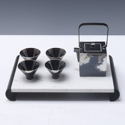 新中式茶具大理石托盘组合装饰客厅茶室茶几书房样板间桌面装饰品