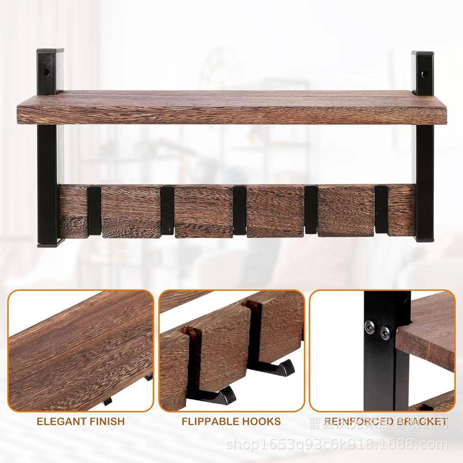 热销壁爆上置物架复古挂架墙收纳架FJA玄关入户钥匙款挂架实木置