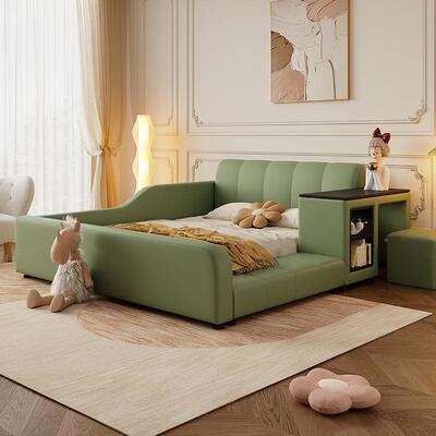 榻榻米床.2卧室双人床1.5mLRS小户童型储物收纳带皮1护栏床大床1.