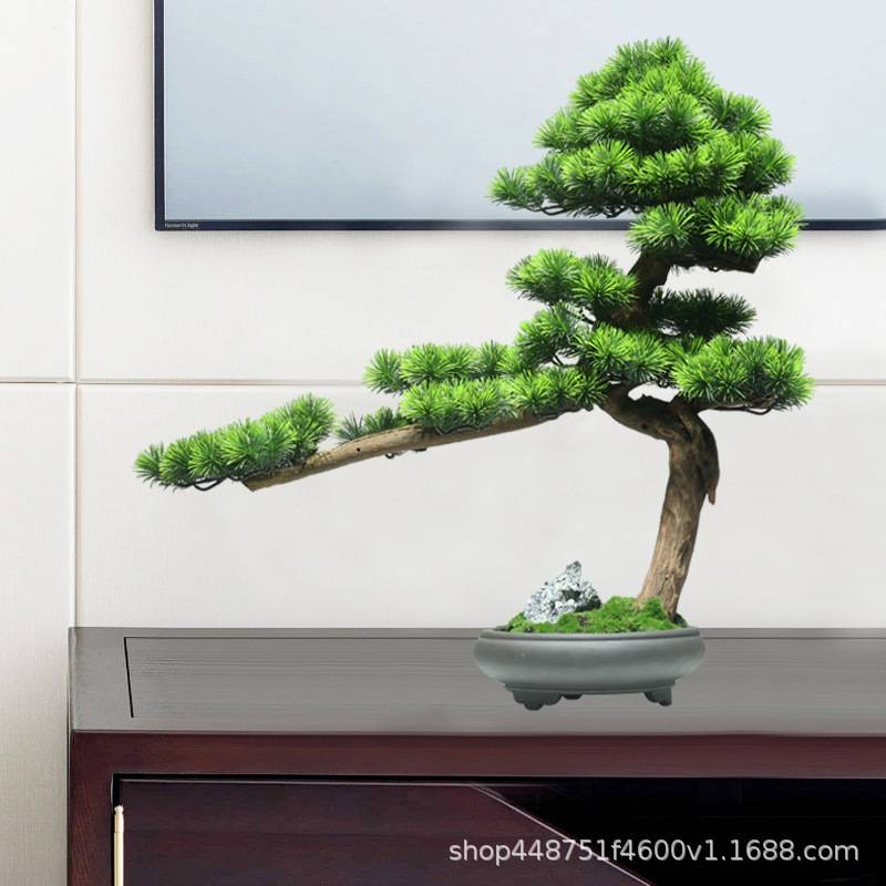 崖柏盆景仿真迎客松绿植盆景摆件造景酒店装饰仿真树玄关样板景观