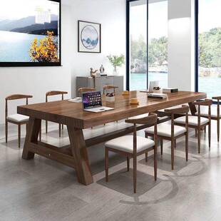 实木议桌长桌简型约办公桌椅合小会议室组长条桌EBQ子洽谈桌工作