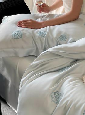 山茶花刺60奥地利卧LFTM兰夏精天丝季床笠款家用室丝滑四绣件套