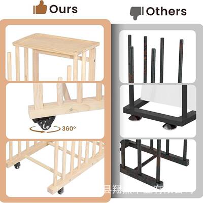 木质画作品晾架带轮滑可移动木制画物43434板收纳架干油画艺画术