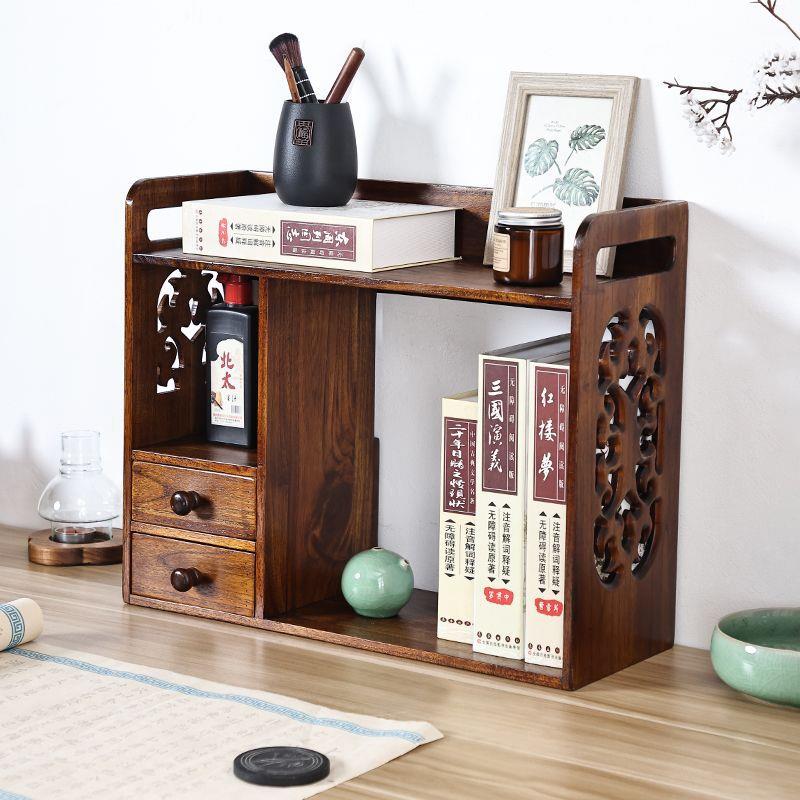 异文丽实木RUM房置物创意实木架博古架文房四宝收架双层纳毛笔挂