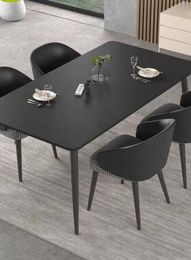 纯岩板餐桌小户型组现代简约A15889用新款轻奢黑黑色极简餐桌椅家