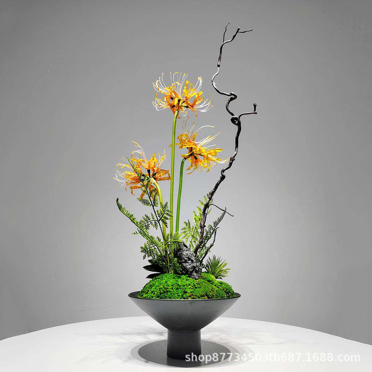 新中式茶桌花样板间茶室摆花架假摆花EAL设饭店家桌花仿真花艺具