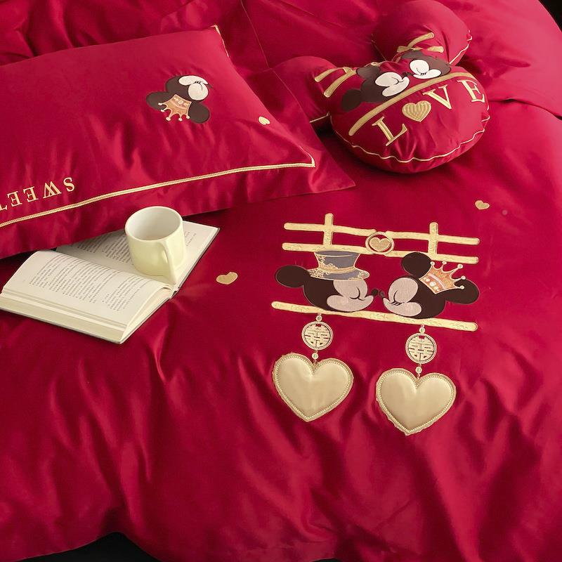 卡通婚庆大四件套结婚婚红床被单床上用品喜婚YM1007嫁床新婚婚房