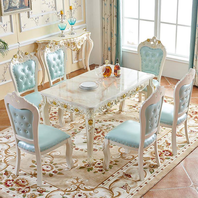 2I欧式桌椅组合大石现代形简约家用小IVV户型饭桌实木理美式餐长