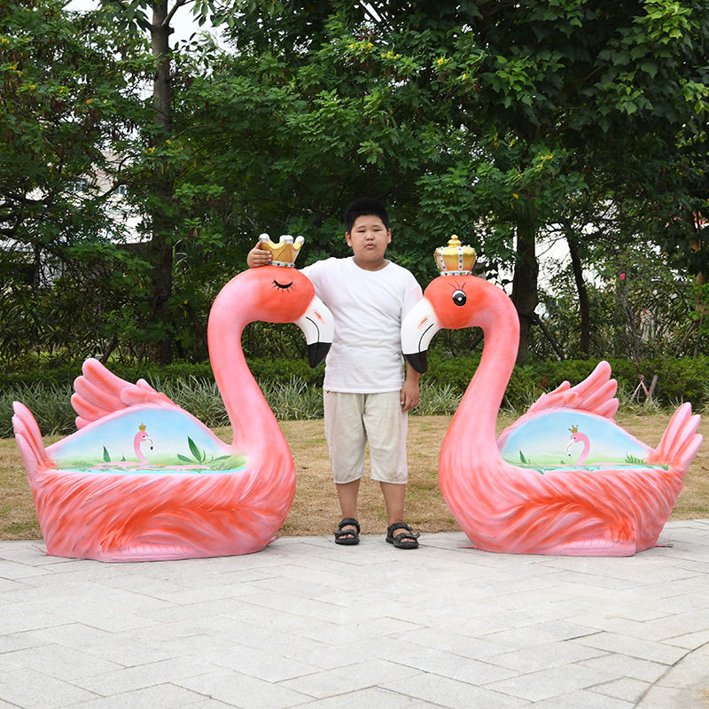 玻璃钢动物坐凳户外卡通雕塑天鹅火烈鸟座椅装饰商场幼儿园摆件
