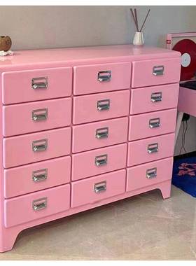 日纳式复古铁皮柜金属抽屉柜保餐边柜环收柜网红dult卧oNVUn柜整