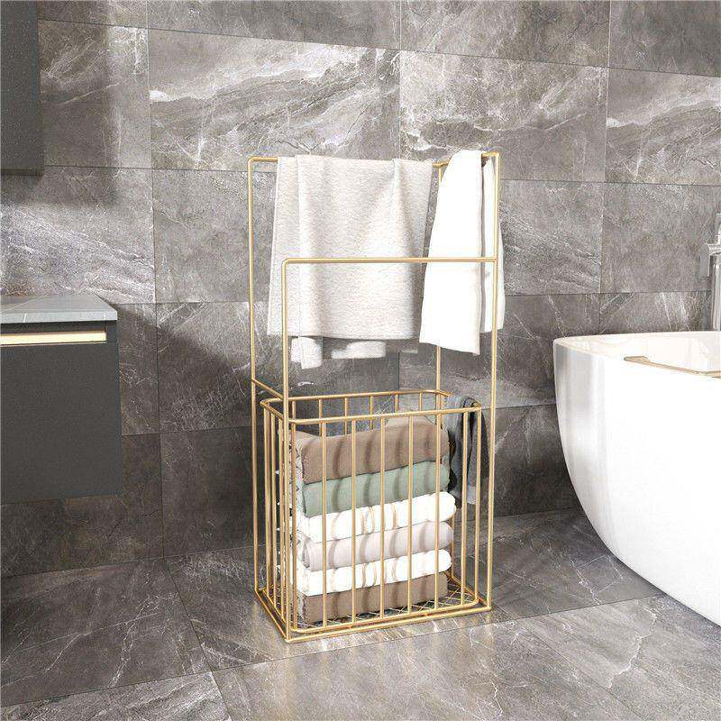卫生浴间落地置物架免JQL打孔室厕所服毛巾架大理石浴巾挂衣收纳