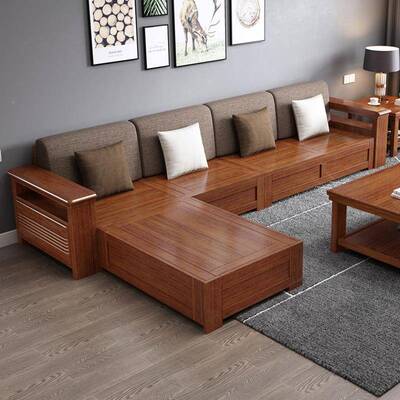 现代中用式实木沙发布艺沙发家床FOG简约小储户型客厅布艺物组合