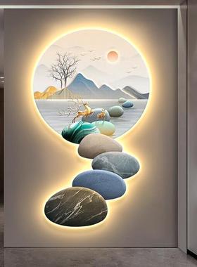 石来转入户玄关饰轻奢走廊OUTLE运D灯画装新中式金石福禄画发光壁