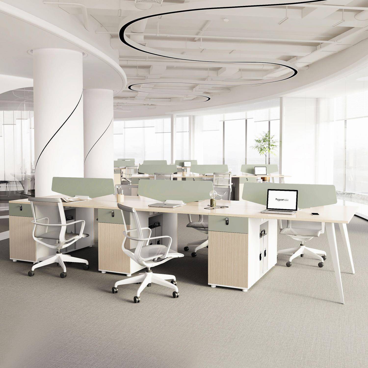 双4四简6人位电脑职员办公桌椅组约现代办公das56857合室桌挡板屏