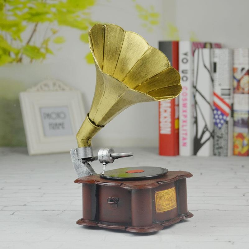 复古皮留声QTO机模品型摆件家居软装饰摆铁艺留声机设摄影道铁具