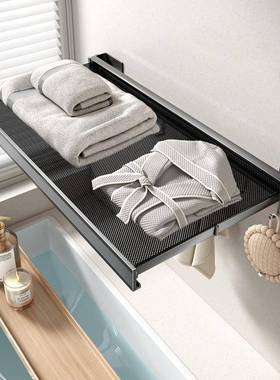 浴浴室隐形折叠伸缩巾架壁免打孔置物架卫收生OUC间挂毛巾架纳架