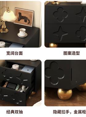 复轻奢黑色床头柜端设新计师简高约现-代创意古中古床边柜抽屉柜