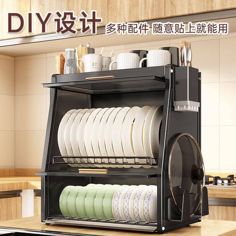 功厨房台面碗碟物置架多能碗筷餐收碗柜带沥具纳双层沥水碗柜带门