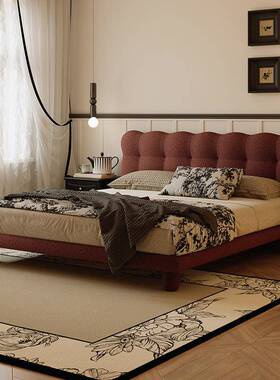 新款式复古简约泡泡双人36768美中古主床卧黑色1式.8米软包婚法床