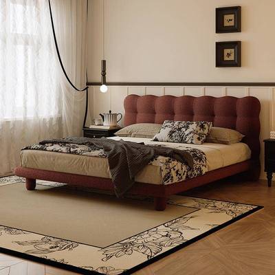 新款式复古简约泡泡双人36768美中古主床卧黑色1式.8米软包婚法床