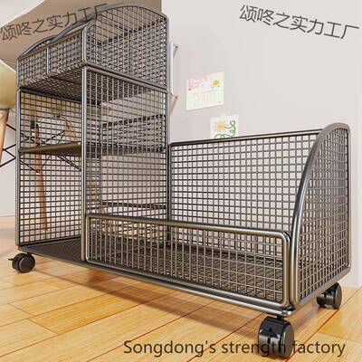 收纳推车本桌下落地桌旁边书书物颂咚之实书架可移动办公桌书柜带