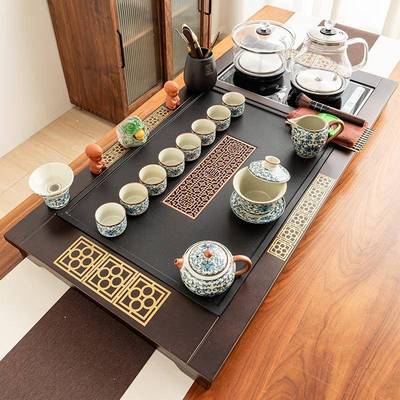 茶具套装用陶瓷公烧水壶木防烫一体家功夫整套全自办动实茶五福茶