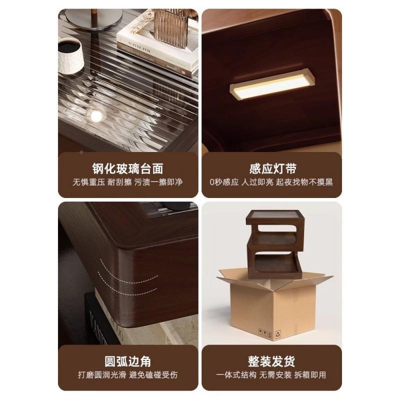 古风床头小边创意迷你全CSN实床头柜置物架黑胡桃色小木茶几几中