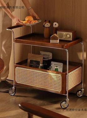 实木移动带轮边几不锈收钢EEU中纳古小推客厅储物藤编置物简约车
