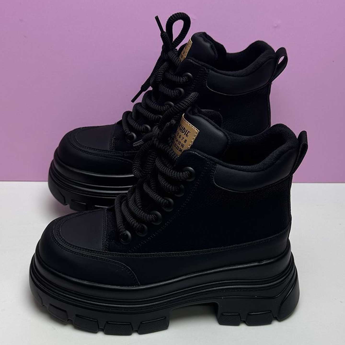 9CM内增高厚底马丁靴女2025秋冬季新款短靴皮面外穿休闲高帮女鞋