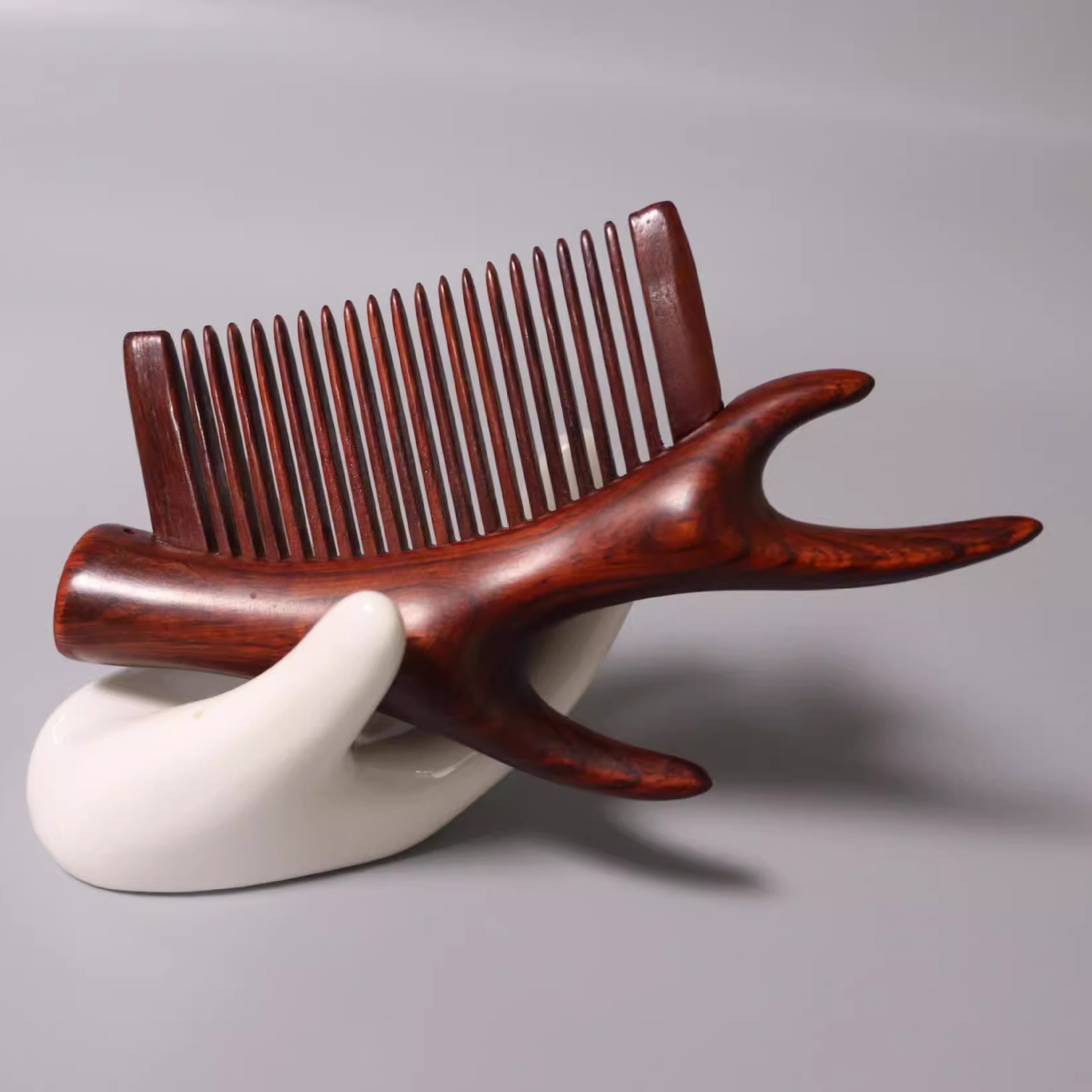 紫檀木梳子鹿角梳拼接榫卯工艺家用美发梳密齿梳头小款檀木礼品梳