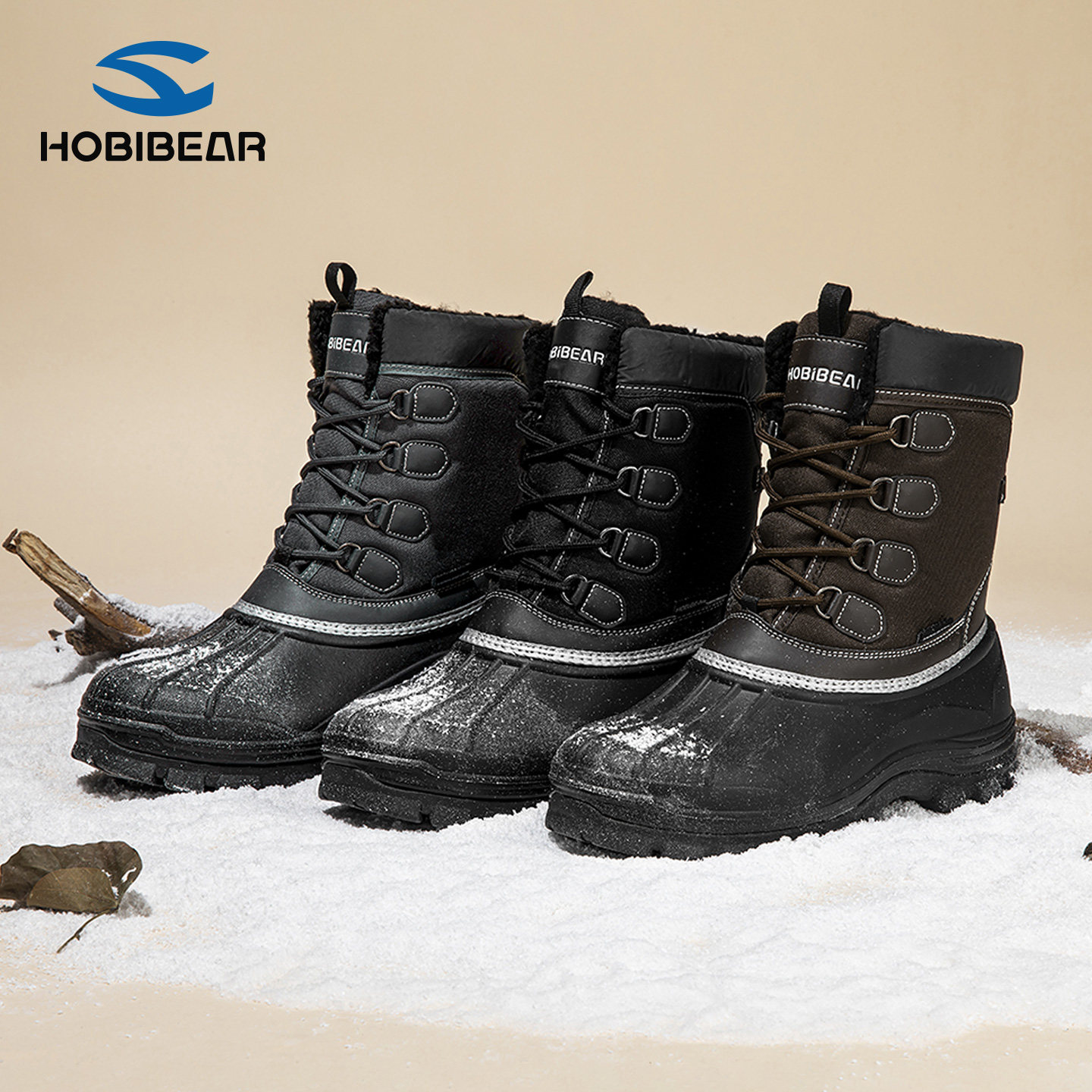 HOBIBEAR雪地靴简约帅气舒适防滑2026冬季保暖棉靴男士百